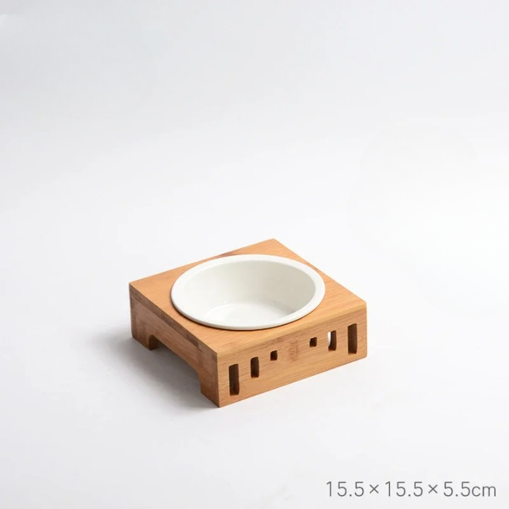 Wooden Food Holder + Ceramic Detachable Bowls