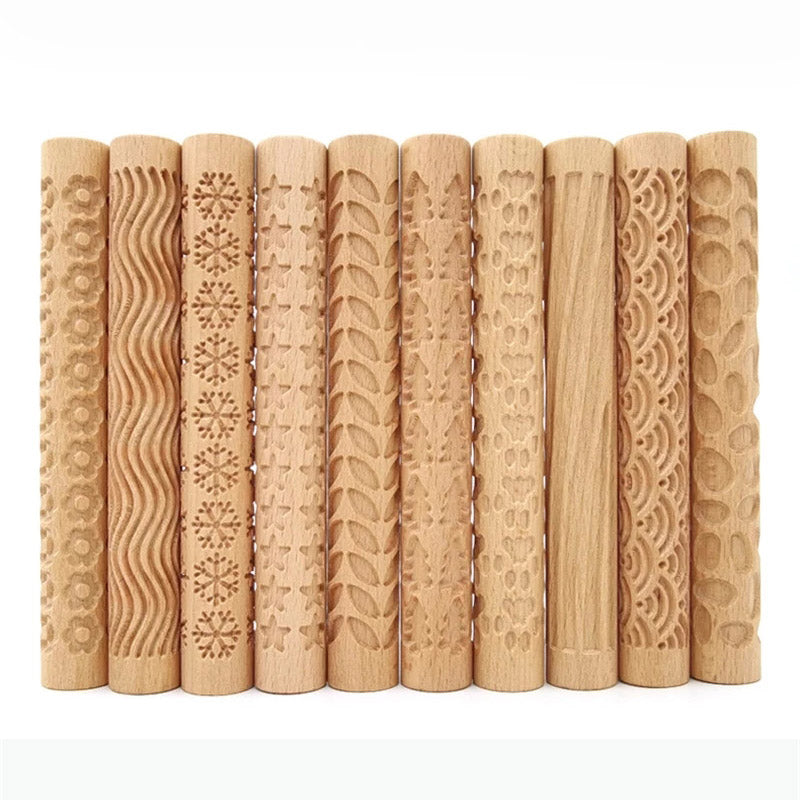 Mini Wooden Embossing Rolling Pins for Creative Baking