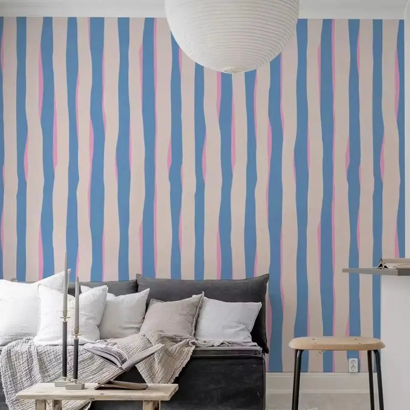 Blue + Pink Lines Peel and Stick Wallpaper