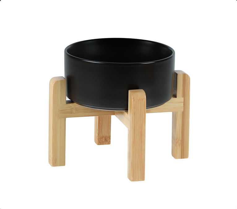 Classic Ceramic Bowls with Wooden Stands