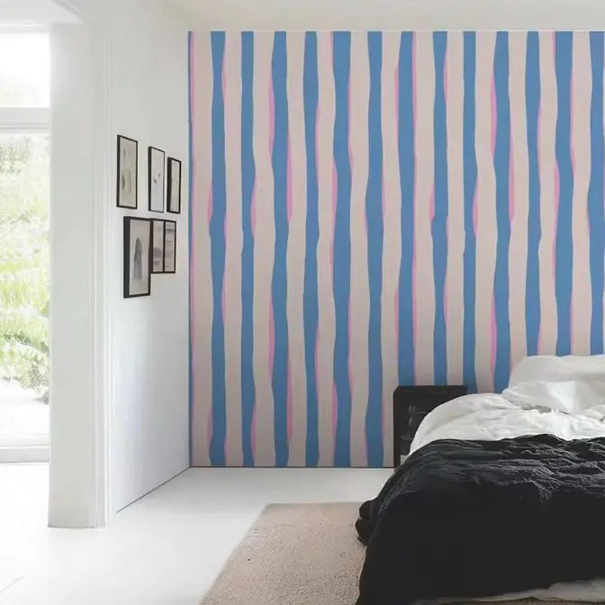 Blue + Pink Lines Peel and Stick Wallpaper