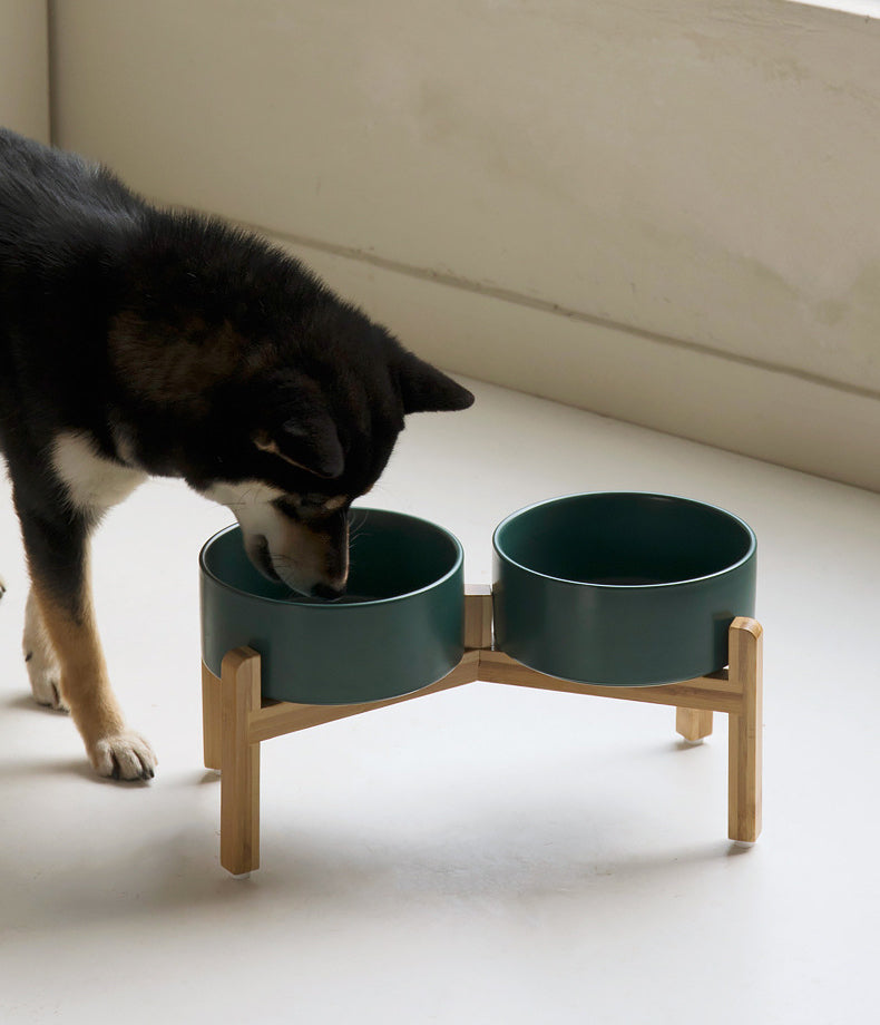 Classic Ceramic Bowls with Wooden Stands