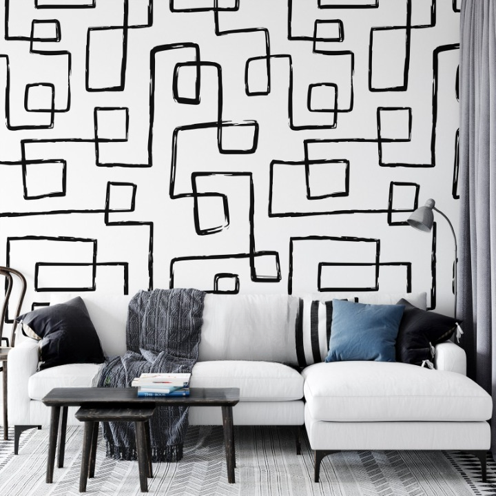 Black Abstract Lines Peel and Stick Wallpaper