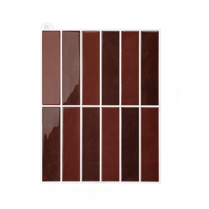 A set of glossy rectangular subway tiles in various shades of dark brown and reddish-brown, arranged in a grid on a white background.