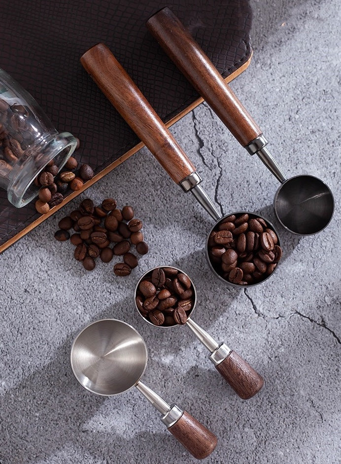 Metal Measuring Coffee Bean Scoops with Wooden Handles