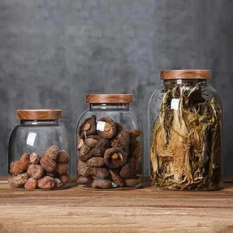 Glass Storage Jar with Wooden Cover