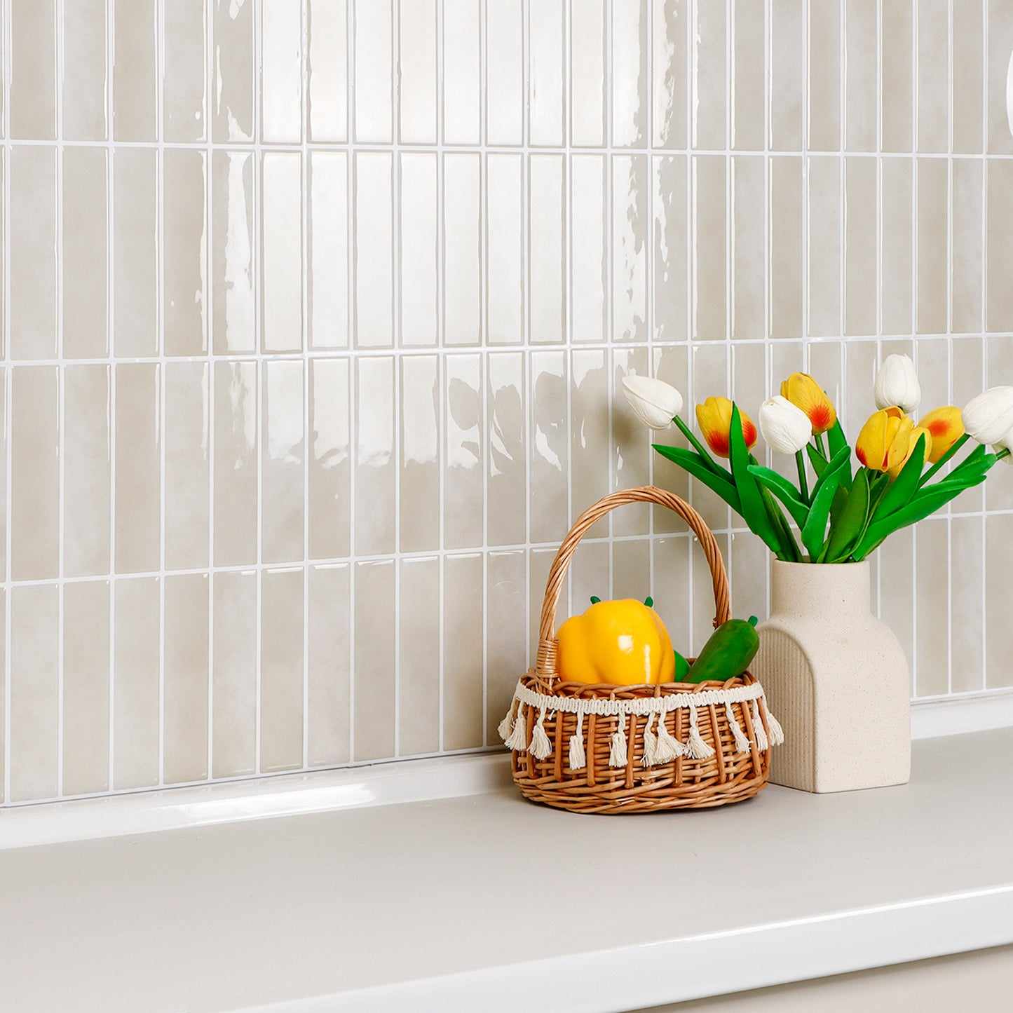 Beige Rectangular Removable Tile Stickers