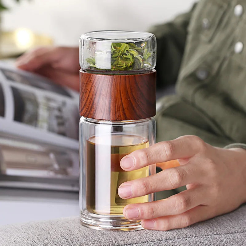 Glass Tea Bottle with Wooden Case and Infuser