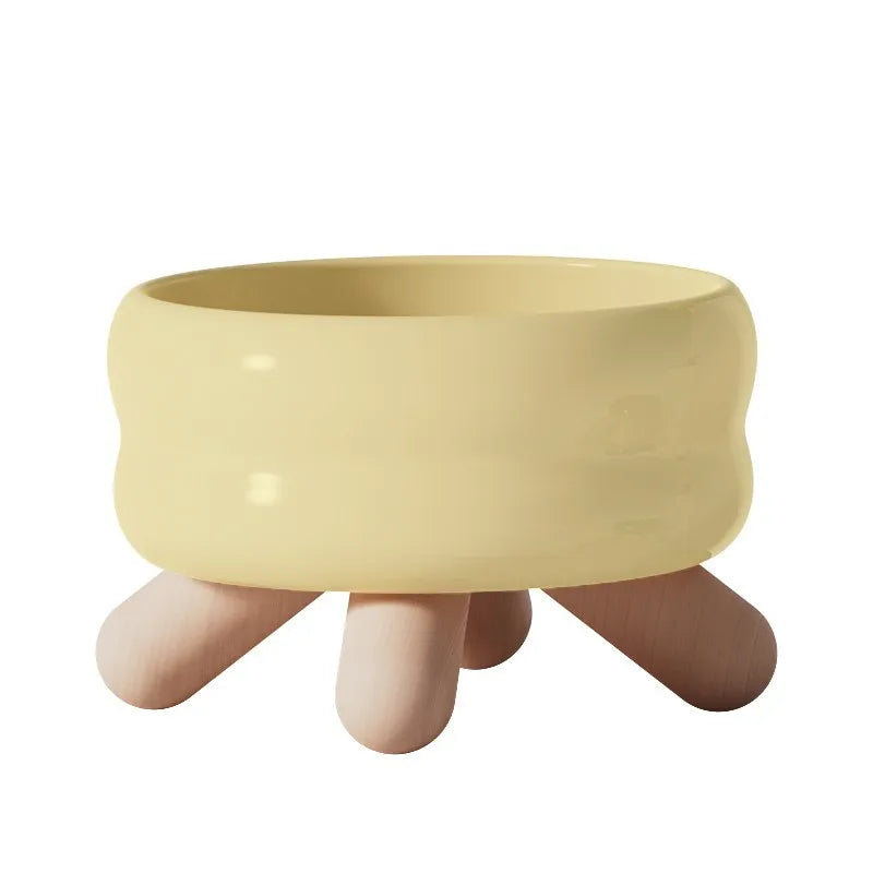 Artistic Form Ceramic Bowls with Wooden Stands