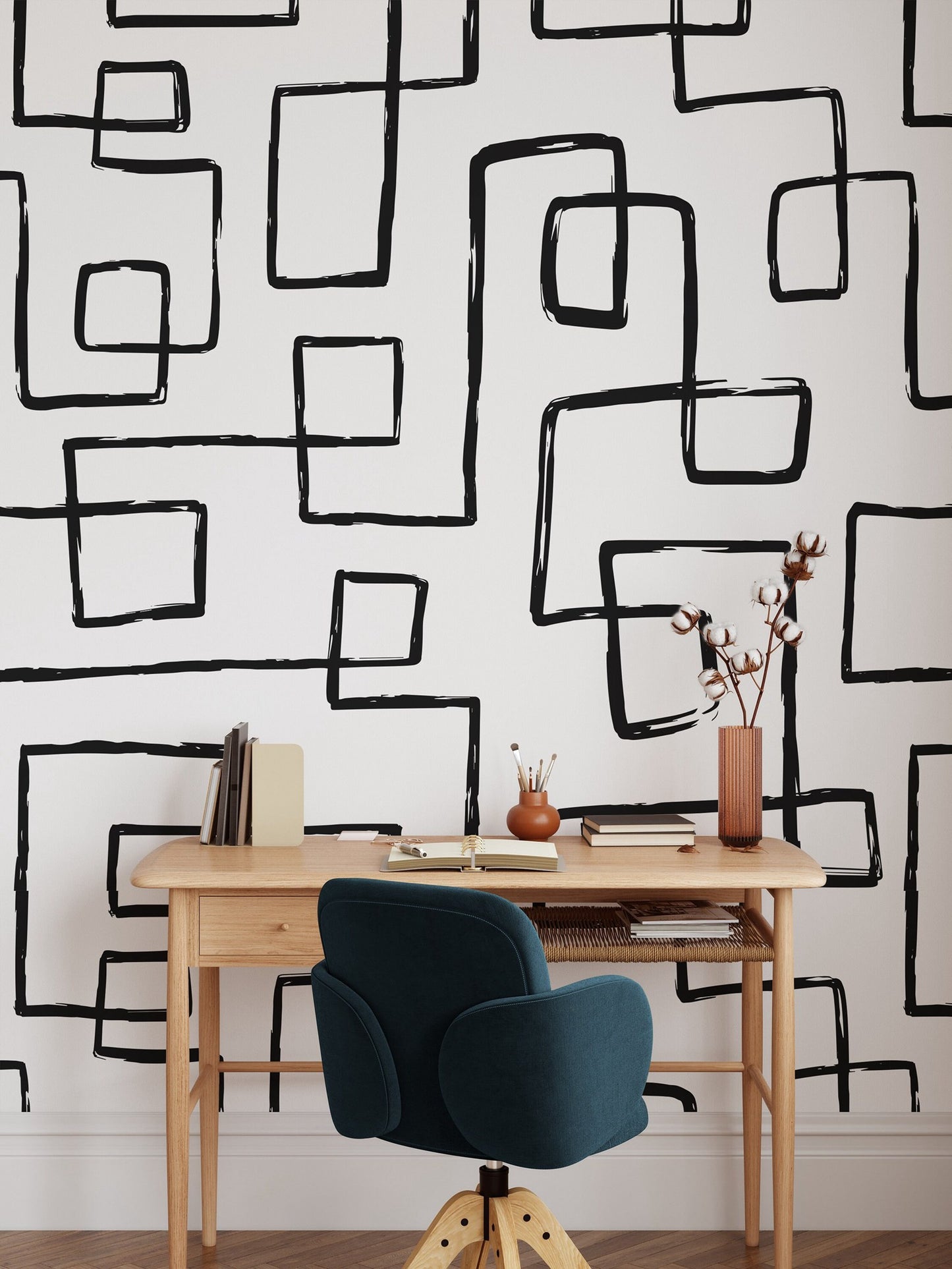Black Abstract Lines Peel and Stick Wallpaper