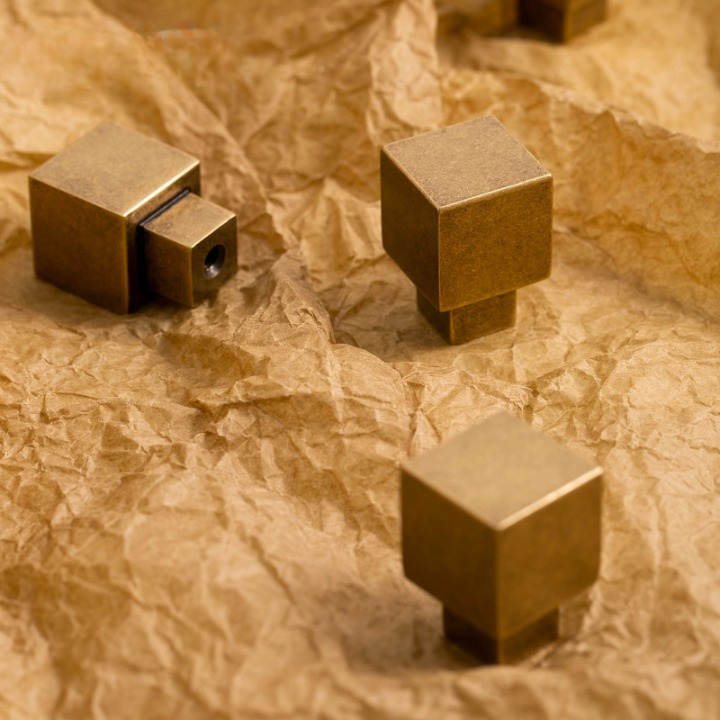 Small Square Solid Brass Handle for Cabinets and Drawers