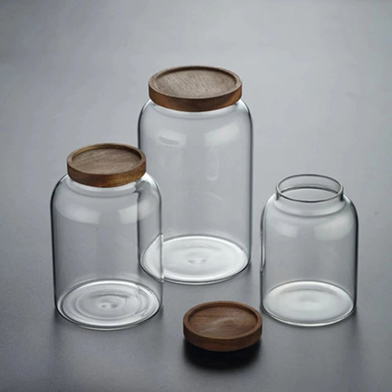 Glass Storage Jar with Wooden Cover
