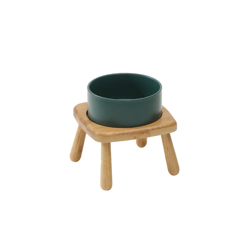 Ceramic Bowls with Oval Wooden Stands