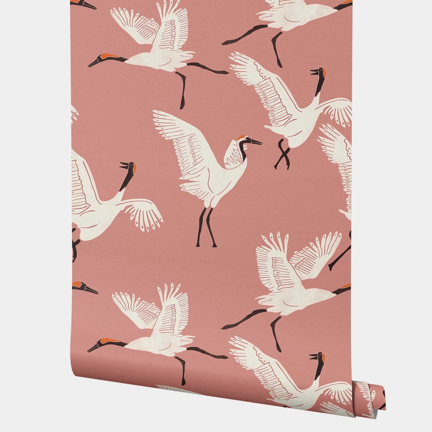 Pink Crane Bird Chinoiserie Peel and Stick Wallpaper