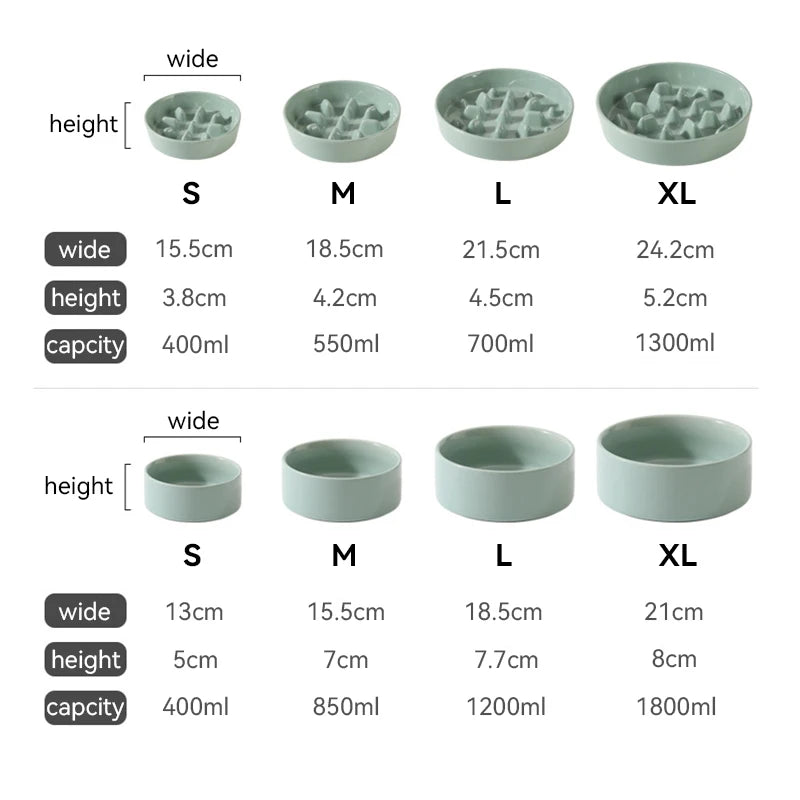 Ceramic Slow Feeder & Water Bowls with Wooden Stand