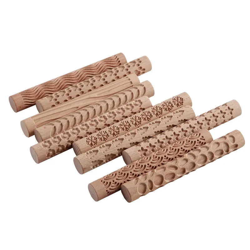 Mini Wooden Embossing Rolling Pins for Creative Baking