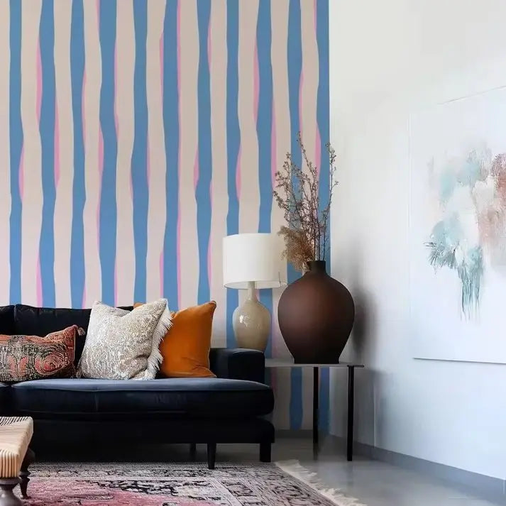 Blue + Pink Lines Peel and Stick Wallpaper