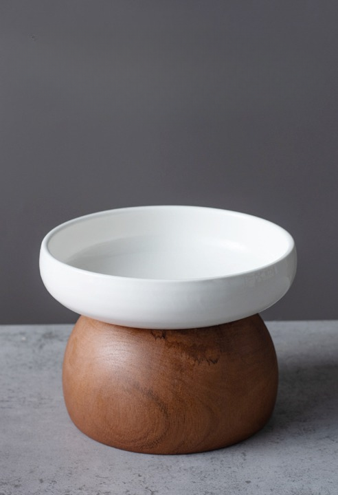 Ceramic Bowl with Detachable Solid Wood Stand
