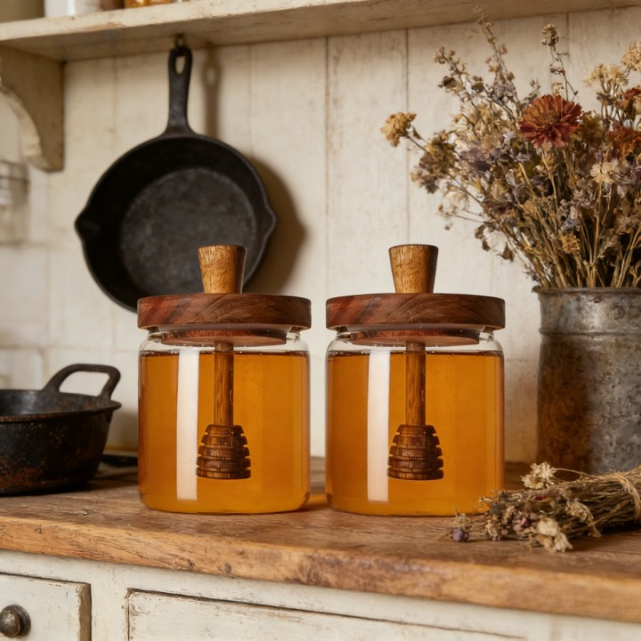 Honey Jar with Dipper and Lid