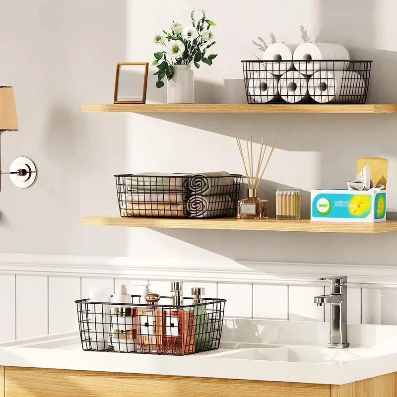 Metal Storage Baskets with Built-In Handles