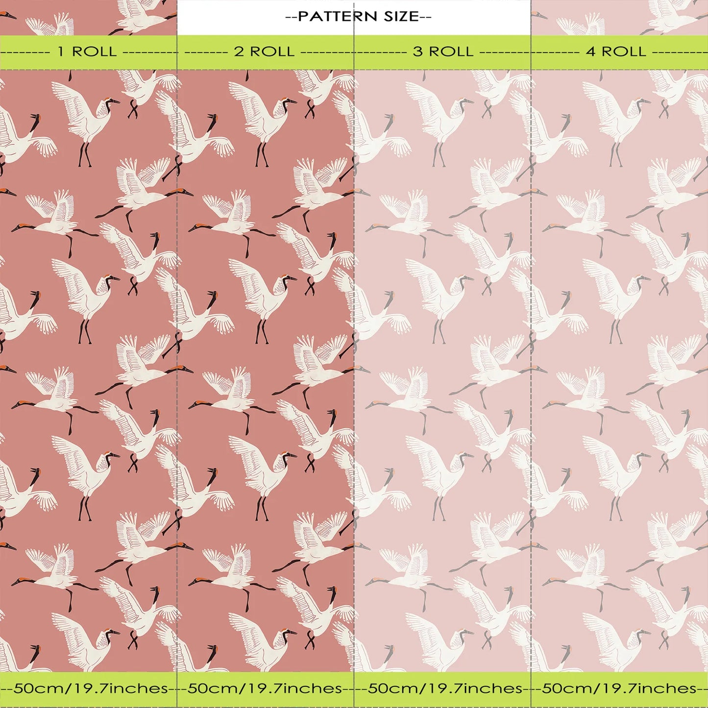 Pink Crane Bird Chinoiserie Peel and Stick Wallpaper