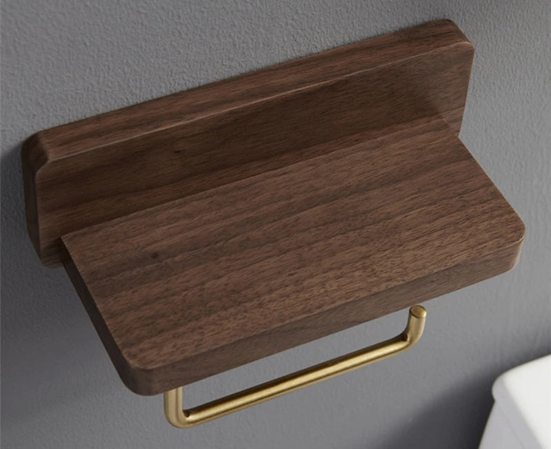 Wood & Brass Toilet Paper Holder