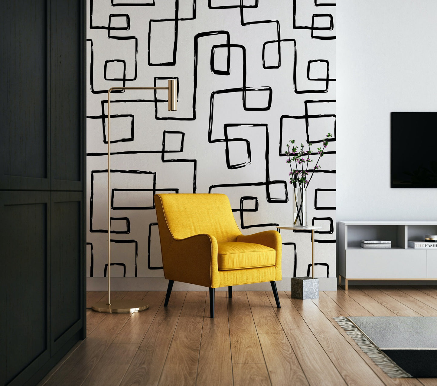 Black Abstract Lines Peel and Stick Wallpaper