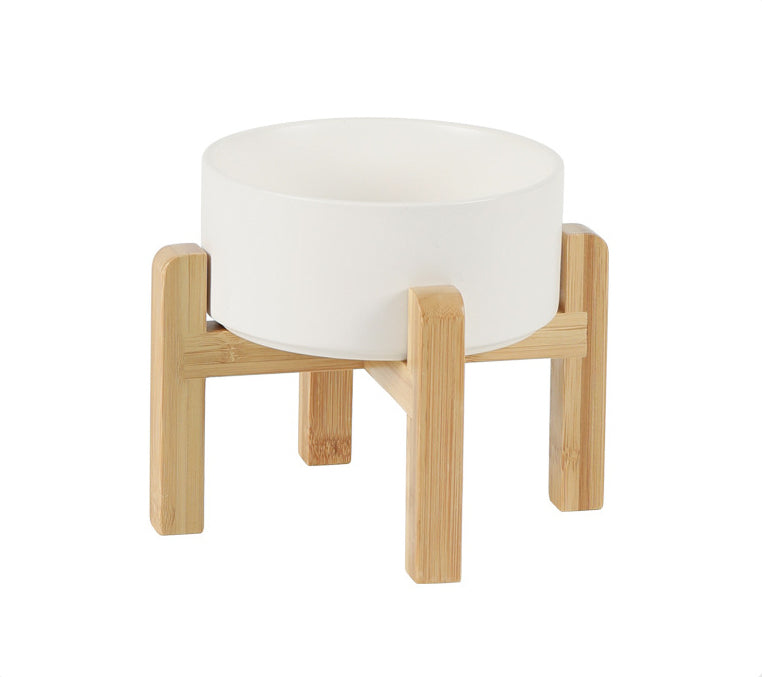 Classic Ceramic Bowls with Wooden Stands