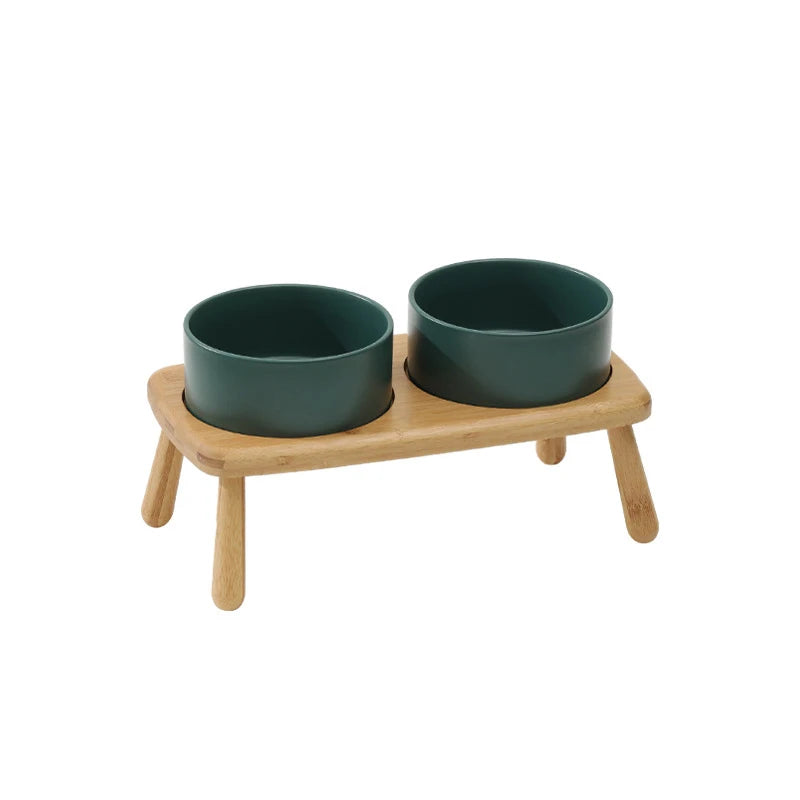 Ceramic Bowls with Oval Wooden Stands