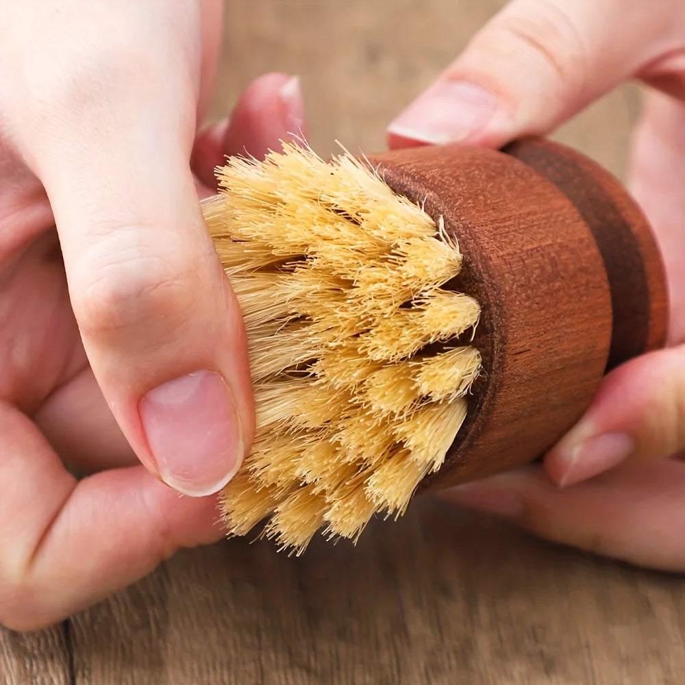 Scrub Brush with Hog Bristles and Wooden Handle