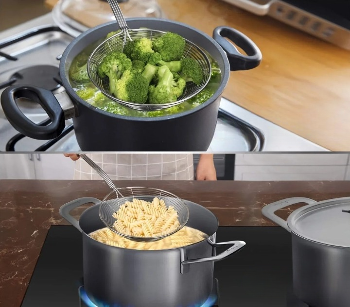 Metal Double Round Deep Frying Spoon
