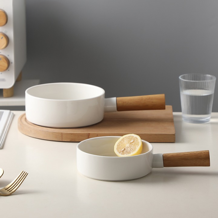 Ceramic Bowl with Wooden Handle