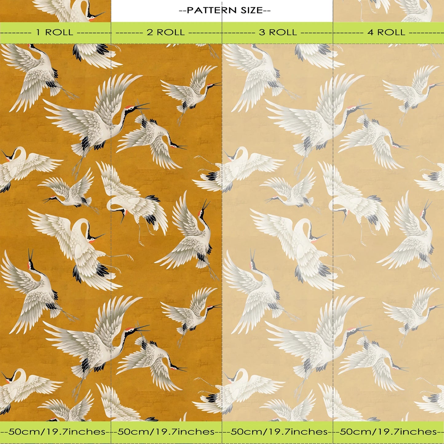 Orange Crane Bird Chinoiserie Peel and Stick Wallpaper