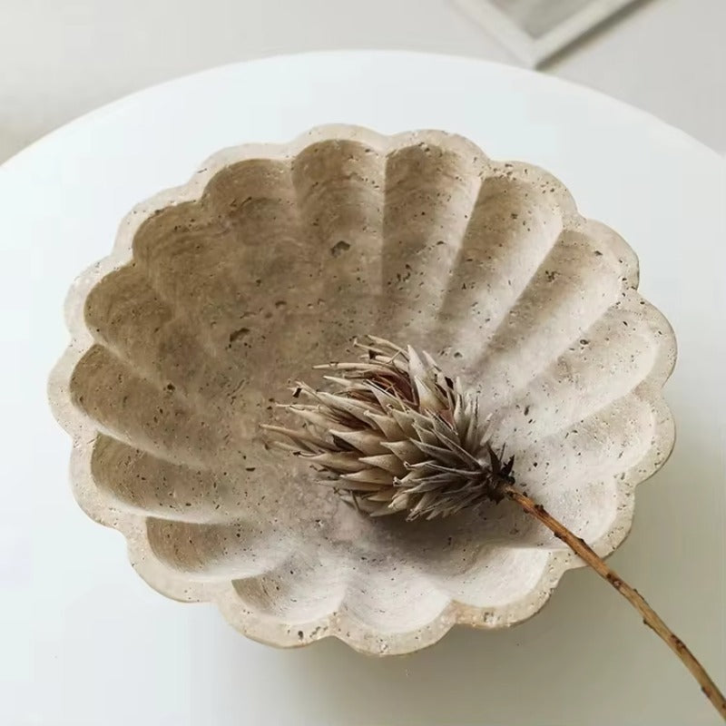 Ruffle Travertine Style Stone Bowl