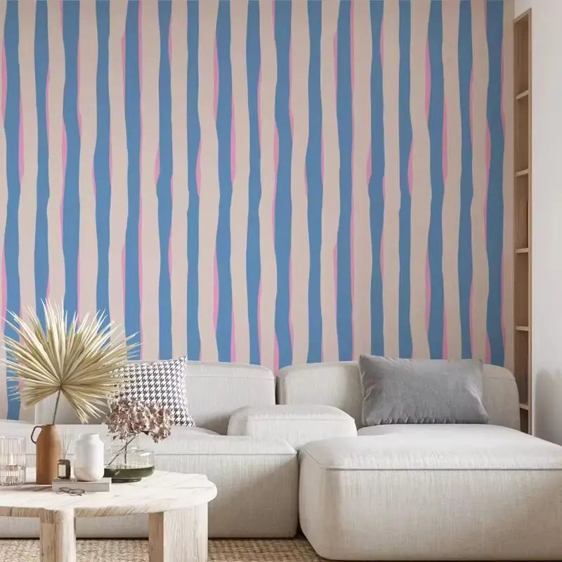 Blue + Pink Lines Peel and Stick Wallpaper