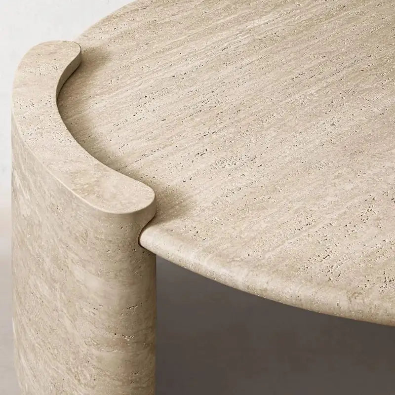 Beige Travertine Round Coffee Table