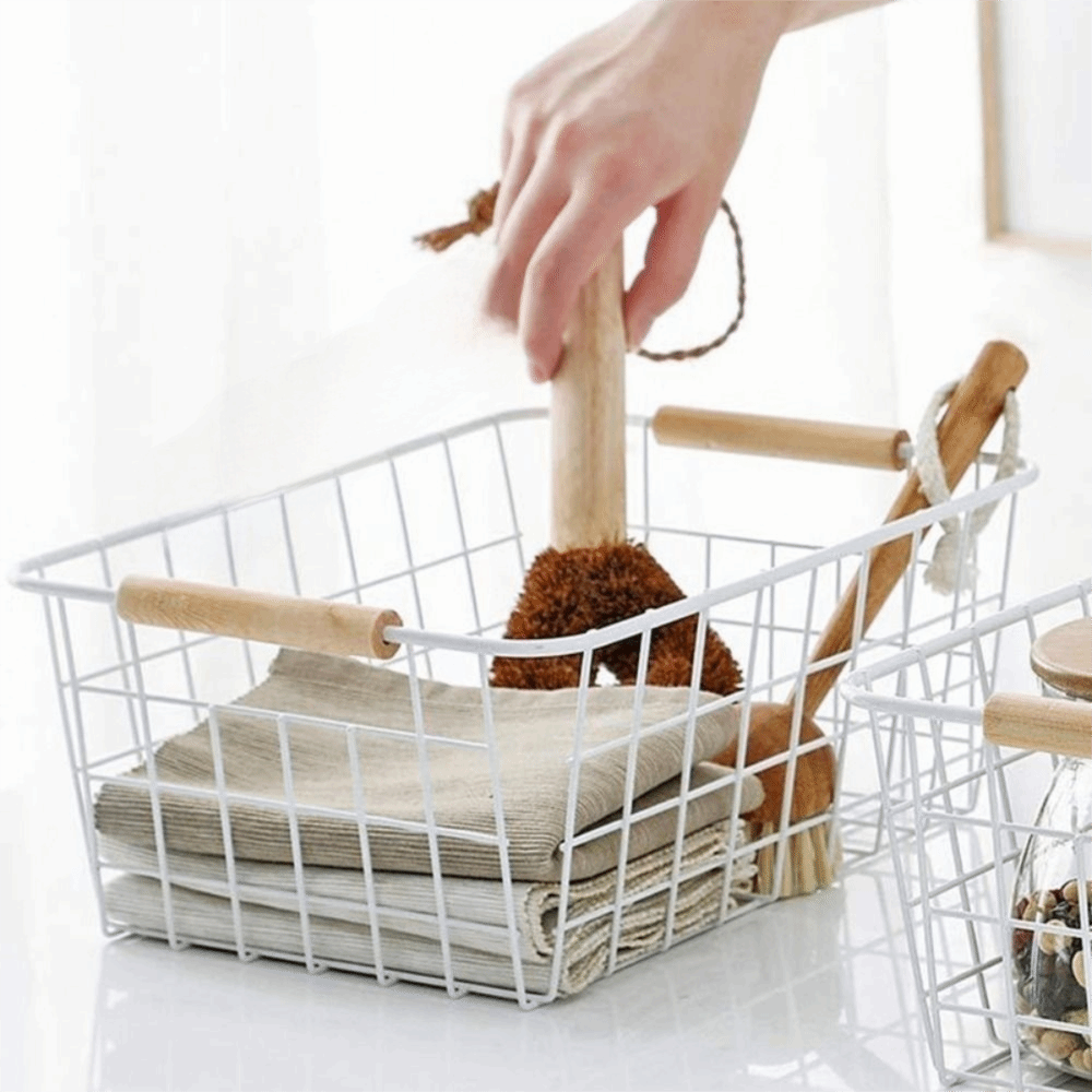 Metal Storage Baskets with Wooden Handles