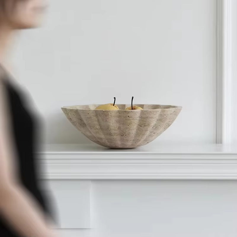 Ruffle Travertine Style Stone Bowl