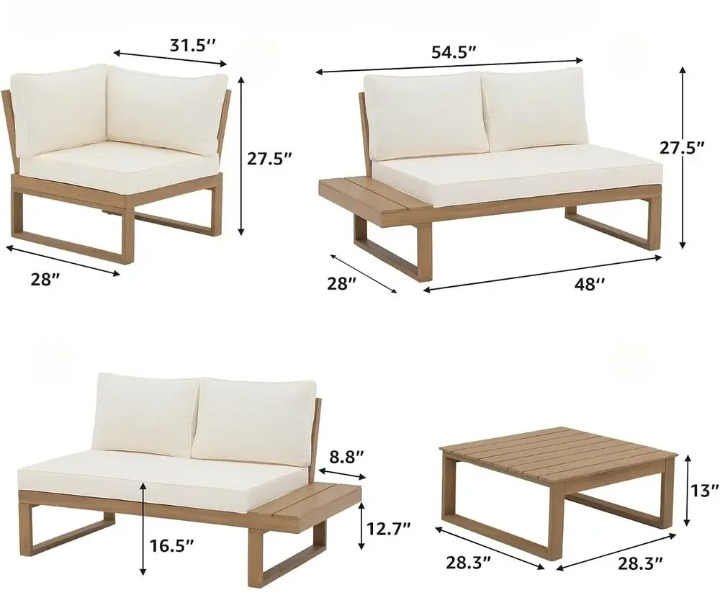 4-Piece Patio Sectional Sofa Set with Built-in Table