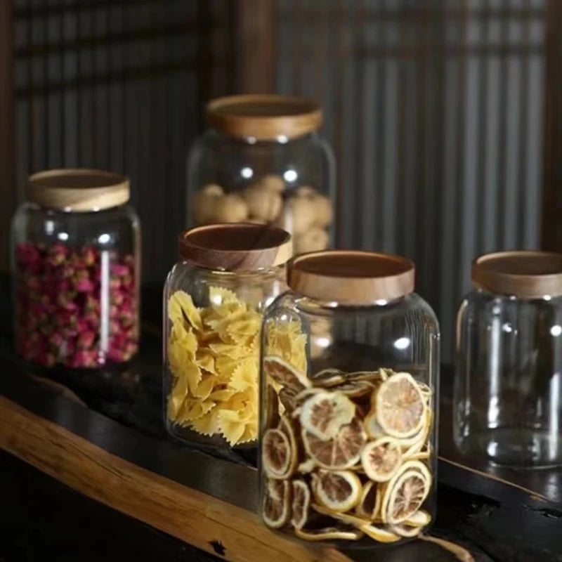 Glass Storage Jar with Wooden Cover