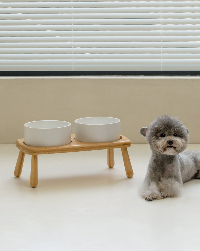 Ceramic Bowls with Oval Wooden Stands
