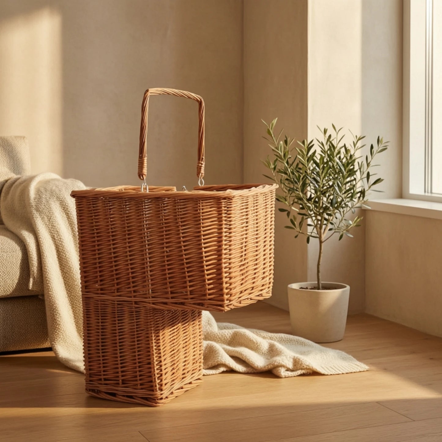 Rattan Stair Basket with Handle