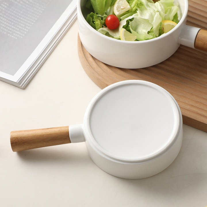 Ceramic Bowl with Wooden Handle