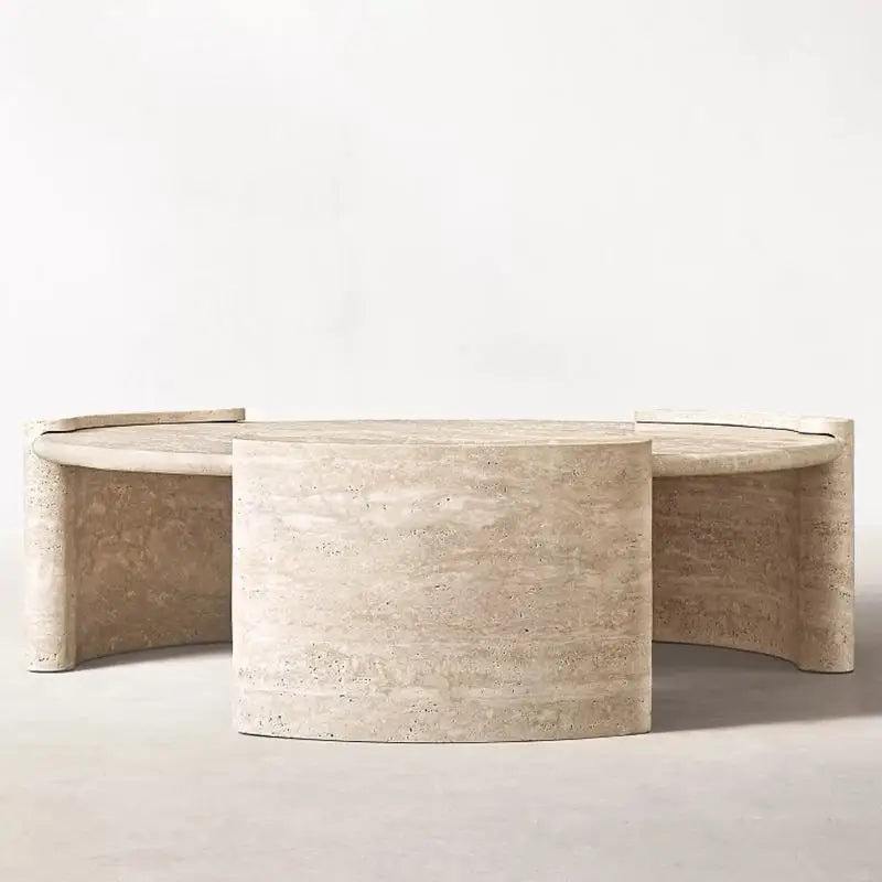 Beige Travertine Round Coffee Table