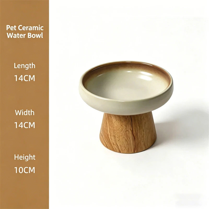 Elevated Ceramic Bowl with Wood Stand
