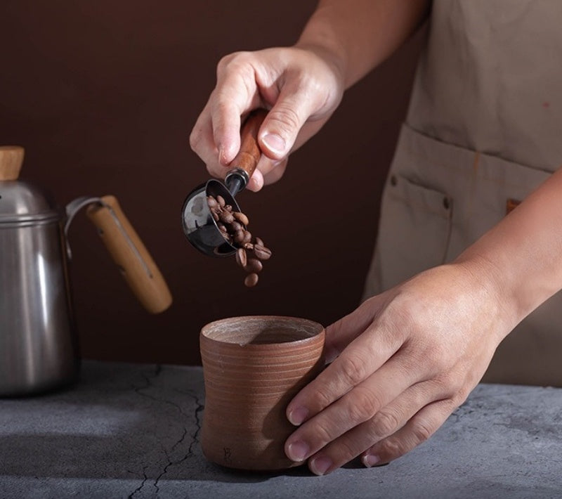 Metal Measuring Coffee Bean Scoops with Wooden Handles