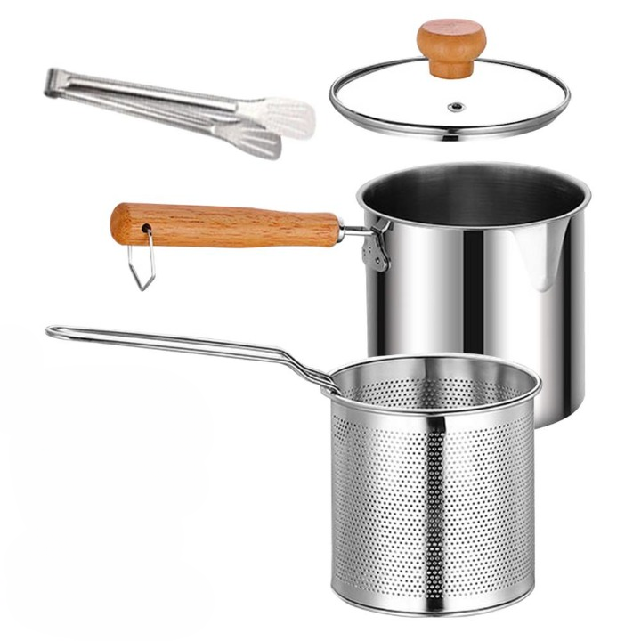 Deep Fryer Pot with Straining Basket and Lid