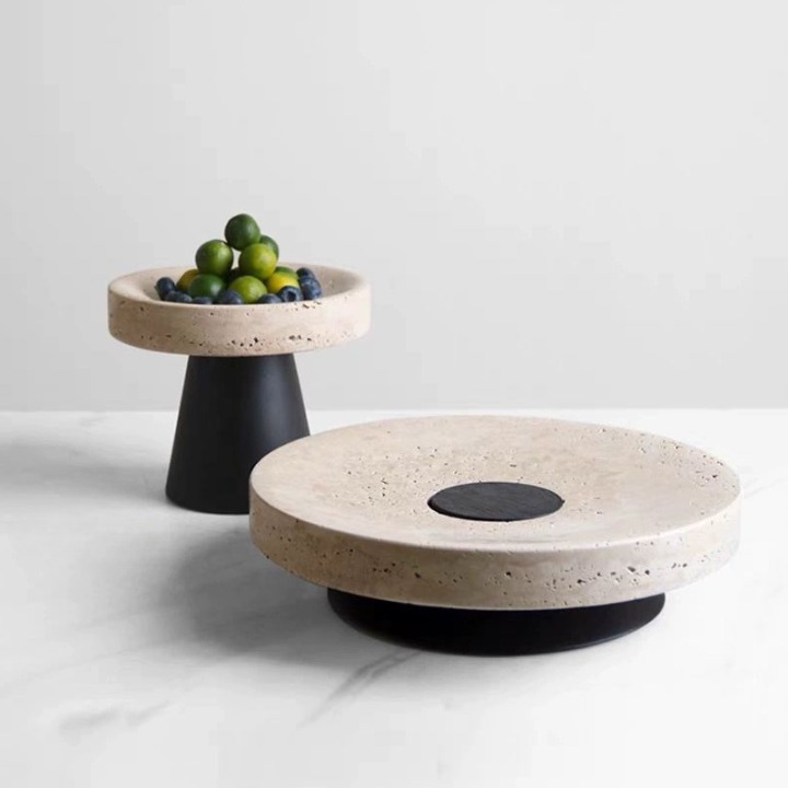 Light Lux Travertine Style Trays with Metal Base