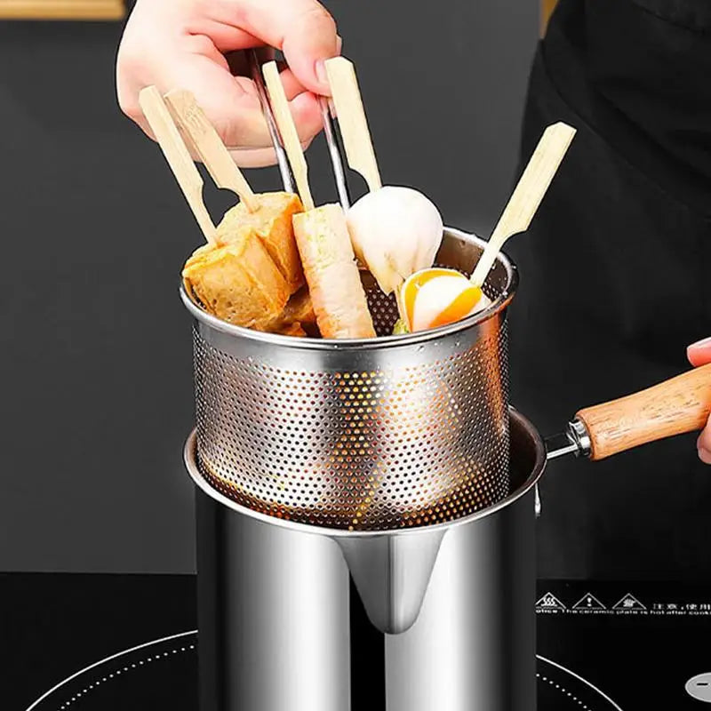 Deep Fryer Pot with Straining Basket and Lid