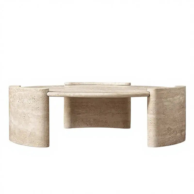 Beige Travertine Round Coffee Table